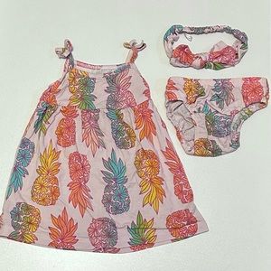 Coco Moon bamboo dress, diaper cover, bow 6-12 months